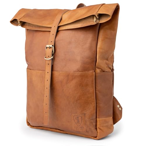 Berliner Bags Vintage Fahrradrucksack Paris aus Leder, Roll-top Kurrierrucksack für Damen und Herren - Braun