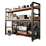 Desk Shelf, 37.5 Inch Desktop Organizer, Computer Monitor Desktop Shelf, 3 Tier Desk Display Shelf with Hanging for Home Office, Dormitory, Bedroom, Rustic Brown (Style 2, 37.5)