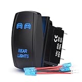 Weasch LED Rear Lights Rocker Switch, Laser On/Off SPST 5Pin Waterproof, 20A/12V 10A/24V, with Jumper Wires for Cars Trucks RVs Boat ATV UTV RZR, Blue