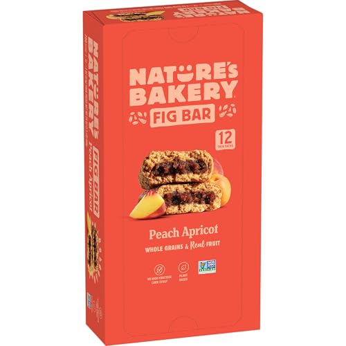 Image of Nature's Bakery Whole Wheat Fig Bars, Peach Apricot, Real Fruit, Vegan, Non-GMO, Snack bar, 1 box with 12 twin packs (12 twin packs)