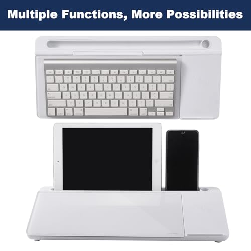 Image of Small Glass Desktop Whiteboard Dry-Erase-Board - Computer Keyboard Stand with Wireless Charger White Board Surface Pad with Drawer, Desk Organizers with Accessories for Office, Home, School Supplies