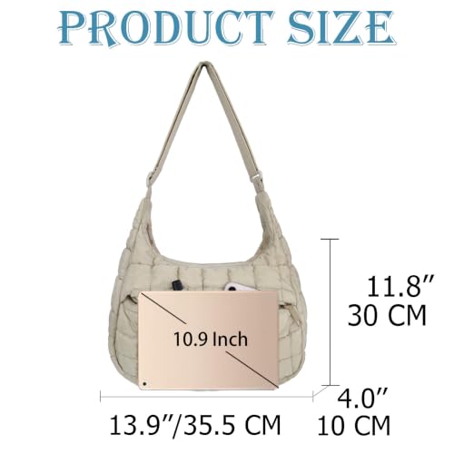 Image of Cute Puffy Crossbody Bag Medium Lightweight Quilted Hobo Shoulder Purse Carryall Soft Fluffy Handbag for Women