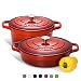 Produktbild ProCook - Bratentopfset aus Gusseisen - induktionsgeeignet - 2-teiliges Set - in schattiertem Rot - emailliert - Bräter - Schmorpfanne