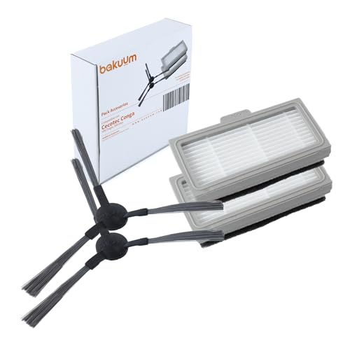 BAKUUM Pack de Accesorios para Cecotec Conga 999 Origin y 999 Map. Contenido del Kit: 2 Filtros, 2 Carcasas de Silicona, 2 cepillos Laterales Escobillas