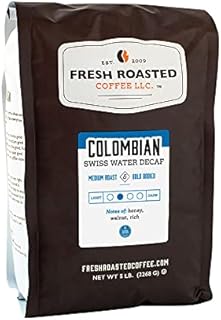 Fresh Roasted Coffee, Swiss Water Decaf Colombian, 5 lb (80 oz), Medium Roast, Kosher, Whole Bean