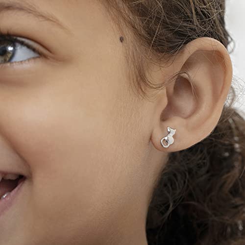 925 Sterling Silver Kitty Cat Screw Back Earrings for Young Girls & Pre-Teens, Small Cat Stud Earrings for Girls- Classic Animal Studs for Daily Use, Tiny Kitten Screw Backs3