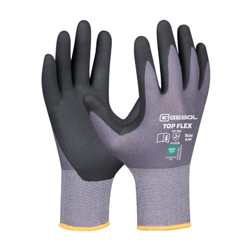 Gebol Top Flex | Größe L (Gr 9) | nahtloser, leichter Arbeitshandschuh aus Nylon und Elasthan | Montagehandschuh mit hohem Fingerspitzengefühl | angenehm zu tragen | Herren | grau | 1 Paar