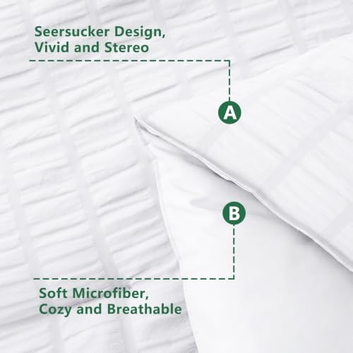 Image of HIMEET Oversized Queen Comforter Set - 7 Pieces Seersucker Bed in a Bag, Boho Bedding Sets for Bedroom Decor, All Season Home Essential Bed Set with Comforter, Sheets, Pillowcases & Shams, White