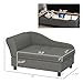 MATONELL Small Dog Bed Pet Sofa with Storage Gray Faux Linen Cushion Wooden Frame Cozy Tufted Design for Pets Up to 22lbs