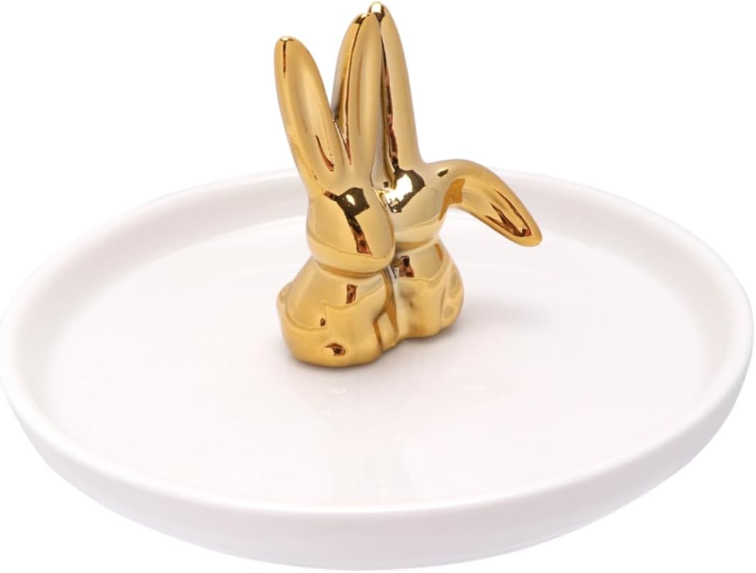 Ceramic Jewelry Tray Adorable Rabbit Ring Holder for Bathroom Bedroom