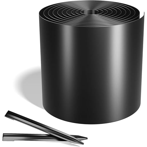 Worth Galvanized Steel Landscape Edging 10" x25' Metal Garden Edging Roll Flexible Bender Border with 8Pcs Stakes for Lawn, Flower Bed Edges, Black