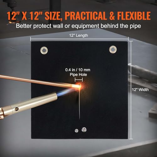 Image of VEVOR Welding Blanket, 12 x 12-inch Carbon Fiber Heat Shield Welding Mat, Up to 1800F Heat Resistant, Flame Protector Pad Plumbing Hole Propane Torch, Soldering Pad with Metal Grommet for Copper Pipe