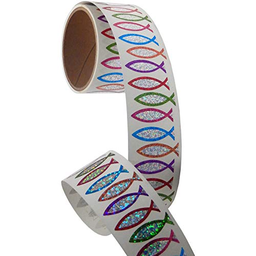 JILLSON & ROBERTS Bulk Roll Prismatic Stickers, Christian Fish Symbol