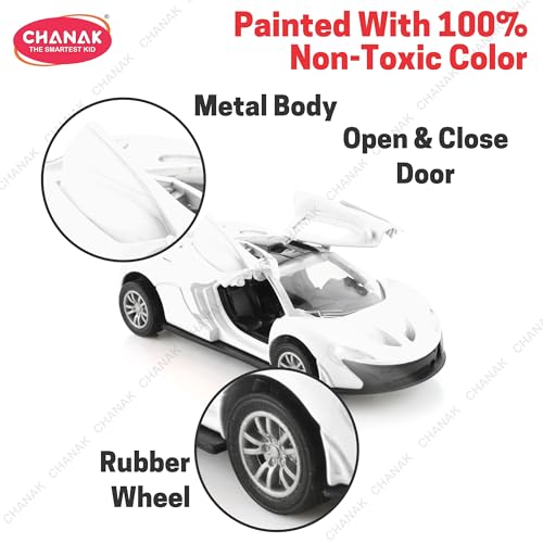 Image of Chanak Die Cast Car for Kids Alloy Metal Pull Back Car Toy Car Toy Vehicle with Openable Doors & LED Lights Cars for Kids Collectible Toy Vehicle Gift for Kids Boys Girls BIS Approved (White)