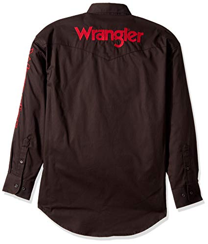 Wrangler Men's Long Sleeve Western Logo Button Shirt, Black, Large
