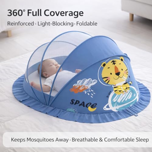 Image of Mosquito Net for Baby (Navy Blue) | Tiger Print | Breathable Bottomless Net for Infants | Comfortable & Easy to Use | 135 x 65 x 65 cm