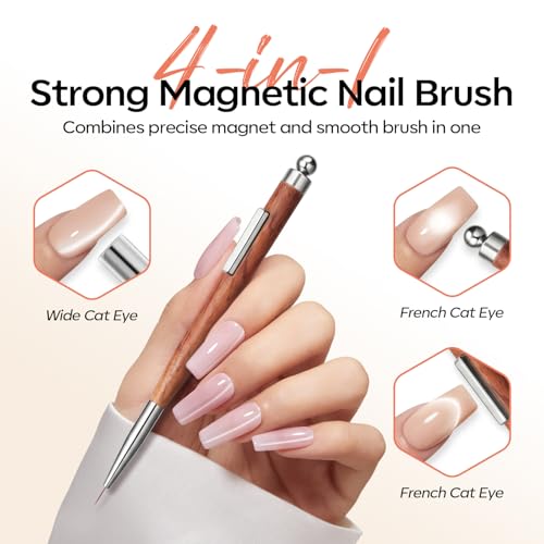 Image of modelones French Tip Nail Brush, 3-in-1 Cat Eye Magnet Cylindrical & Ball Magnet French Tip Nail Tool, Multi-Effect Magnets for Cat Eye Gel Polish DIY at Home Salon