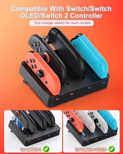 Image of [Switch 2 /1 Both] Controller Charger Dock, FYOUNG Charging Dock for Nintendo Switch 2 2025, 8 in 1 Portable Dual-Direction Magnetic Fast Charger Staion for JoyCon 2 Accessories with USB Type-C Cord