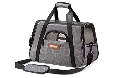 SLEEKO Pet Carrier Airline Approved for Cats and Dogs (Small) Under Seat Tote Bag w/Sling Shoulder Carry Strap | Padded Fleece Sleep Pads, Soft Side Mesh Breathability | Incl. Storage Case