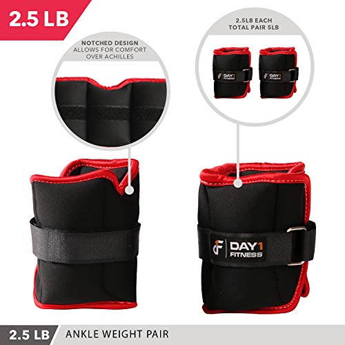 Day 1 Fitness Ankle Weight Pair 2.5 Lbs, Set Of 2 With Adjustable Velcro Straps - Breathable, Moisture Absorbent Weight Straps For Men And Women - Comfortable Ankle, Wrist Weights #TOP3