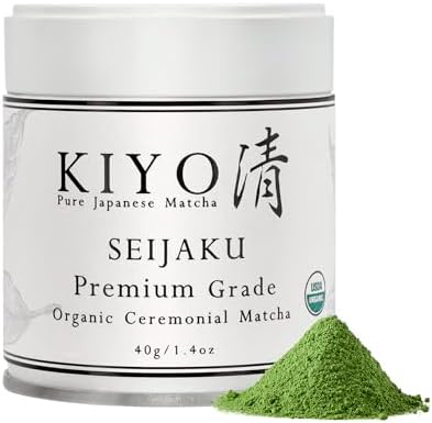 Kiyo Matcha Premium Grade Seijaku Organic Ceremonial Matcha - Pure Japanese First Harvest Organic Ceremonial Grade Matcha Green Tea Powder from Japan (40g/1.4oz)