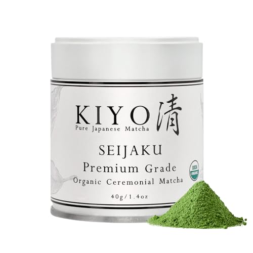 Kiyo Matcha Premium Grade Seijaku Organic Ceremonial Matcha - Pure Japanese First Harvest Organic Ceremonial Grade Matcha Green Tea Powder from Japan (40g/1.4oz)