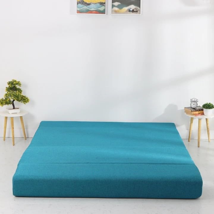 Image of Convertible Fabric Sofa Cum Bed | Foldable Double Foam & Washable Cover with Cushions | Modern Design Use Living Room & Guest Room (Jute-Blue-Lite-Flower, 5X6 Ft)