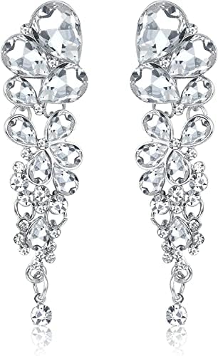 Adramata Rhinestone Clip on Earrings for Women Elegant Crystal Long Drop Dangle Tassel Clip On Earrings Chandelier Statement Earrings for Women