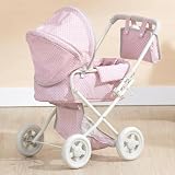 2-in-1-Baby-Puppenwagen für 35,6 bis 58,9 cm Reborn Puppen, faltbarer Kinderwagen-Spielzeug mit abnehmbarem Wiegenkorb und Wickeltasche, rosa gepunktet, Kinderzimmer-Zubehör für Mädchen ab 3 Jahren
