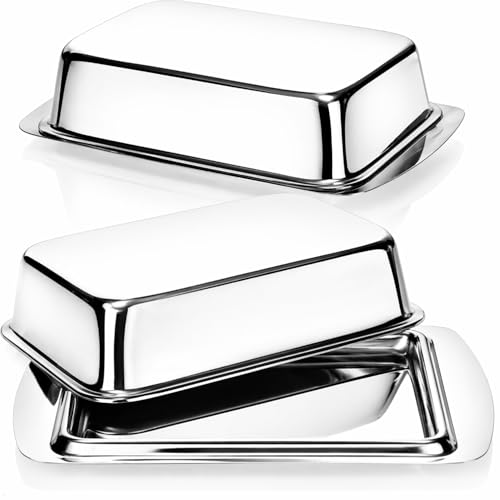 COM-FOUR® 2x beurrier - grand dôme à beurre en acier inoxydable - beurrier avec couvercle -...