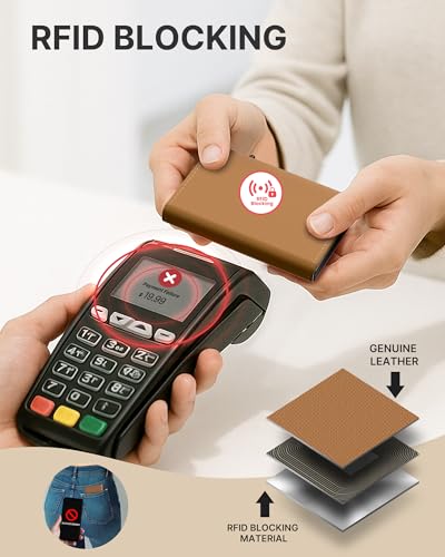 Image of typecase Womens Wallet Card Holder: Pop Up Card Case, Genuine Leather, RFID Blocking, Slim, Minimalist, Thin, Small Size - 9-14 Card Capacity, ID Window, Cash Pocket (Caramel Tan)