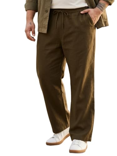 Image of Urbano Plus Men's Loose Fit Solid Linen Blend Trousers Non-Stretchable