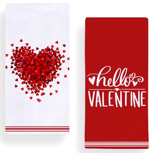 Valentine's Day Kitchen Decor: Transform Your Space with Heartfelt Touches 5 Love Hearts Stripe Hello Valentine Kitchen Towels Dish Towels, 18x28 Inch Seasonal Valentine's Day Decoration Hand Towels Set of 2