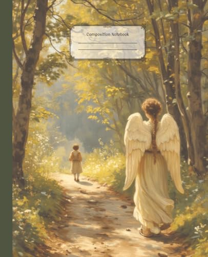 Angel Composition Notebook: Angelic Girl Following Child, Vintage Victorian Oil Painting | Wide Ruled Book for Work or School, W