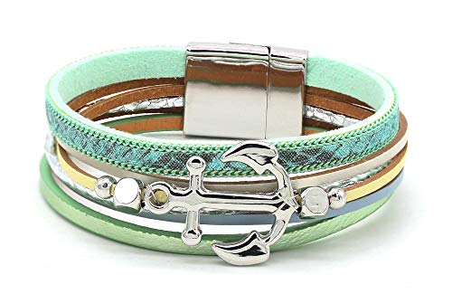 Preisvergleich Produktbild Musthaves Damen Armband mit Anker - Echtes Leder - 19,5 cm (Grün)