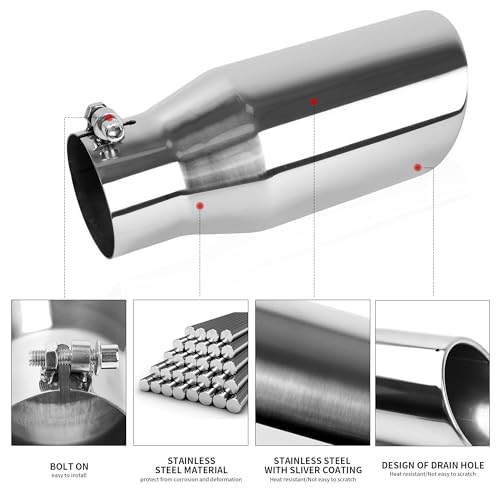 YITAMOTOR® 2pcs 2.5 Inch Inlet Chrome Exhaust Tip Universal Stainless - View #7