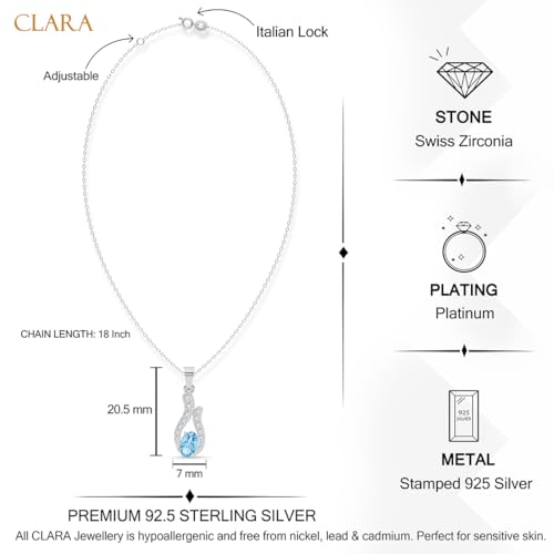 Image of Clara 925 Sterling Silver Blue Pendant Necklace with Chain | Platinum Plated |Minimal Daily Wear | Gift for Women & Girls