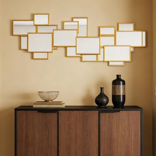 Image of Uniclinens Gold Wall Mirror Decor - Large Modern Wall Art Mirror Deco for Living Room, Boho Glam Wall Mirror for Dining Room, Entryway, Hallway, Bedroom,51 inchX19 inch