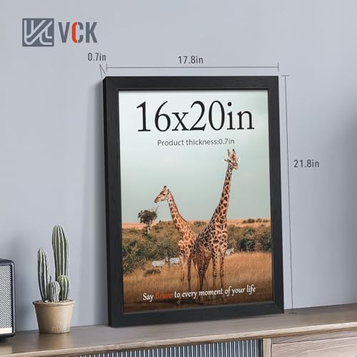 Image of VCK 16x20 Frames - Black, Wide Border Solid Wood Poster Frame, Display Pictures in Horizontal and Vertical, for Home, Office, Gallery, Woodgrain Series, Wall Hanging, 2 Pack