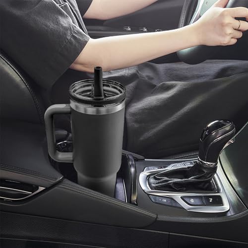 Image of Replacement Lid for Stanley 40 oz and 64 oz Tumbler.Leakproof Flip Straw Lid Fit Stanley Cup Quencher H2.0 40 oz /64 oz and ProTour 40oz /64oz Tumbler.(Black,1-Pack)