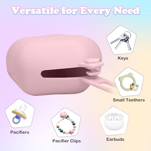 Image of Pacifier Holder Case, Large Capacity Portable Pacifier Storage Case, 100% Food Grade Silicone Pacifier Holder,BPA Free, 2Pcs(Pink&Purple)
