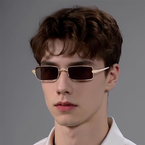 Vintage Rectangle Sunglasses for Women Men,Trendy Gold Metal Y2K Narrow Rectangular Sun Glasses 90s Stylish4