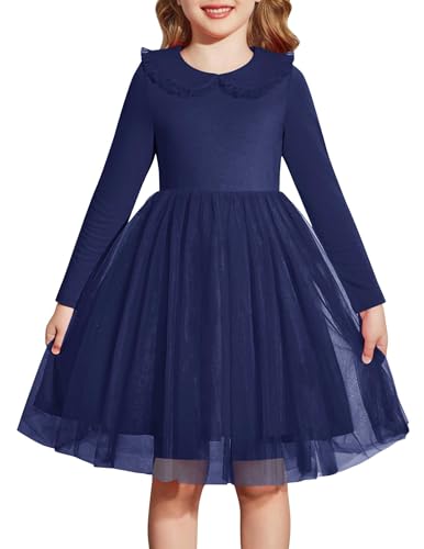 Arshiner Toddler Tutu Dress Girls Long Sleeve Fall Winter Peter Pan Collar Party Tulle Dresses for 2-6Y