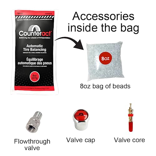 Counteract 8OZ-B4 Centrifugal Force Tire/Wheel Balancing Beads - Off-Road Vehicles, Light/Medium Duty Truck Tires, (4) 8oz Balance Bead Bags, (4) Valve Caps and Cores