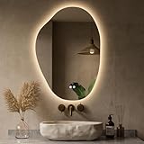 Keonjinn 30 x 22 Inch Backlit Bathroom Mirror, Asymmetrical Wall Mirror for Decor, 3 Colors Anti Fog Irregular Mirror for Bathroom, Horizontal/Vertical
