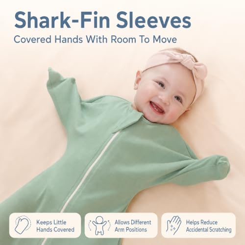 Image of ZIGJOY 1.0 TOG Cotton Baby Sleep Sack with Shark-Fin Sleeves, 3-6 Months