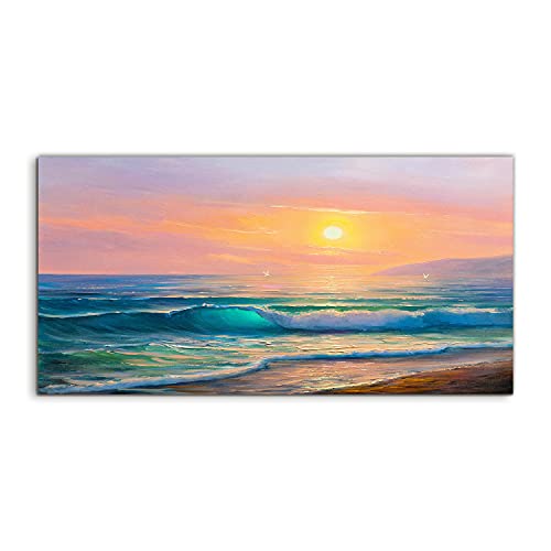 Tableau acrylique 120x60cm art mural moderne salon design mer et lever soleil