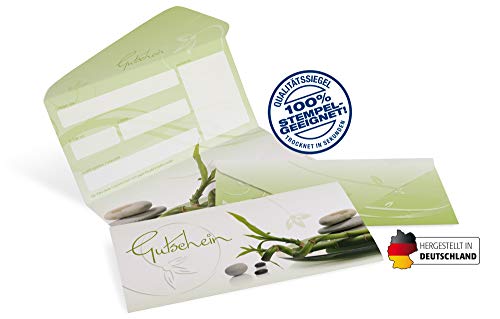 Gutscheinkarten (10 Stück) - Geschenkgutscheine für Physiotherapie, Yoga, Wellness - DIN lang Faltkarte verschließbar