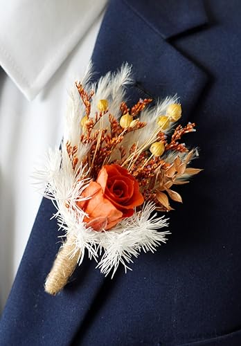 Boutonniere de Flores Secas para Boda Color Naranja miniatura 6