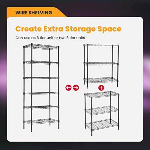 Image of BestOffice Adjustable Wire Shelving Storage Shelves Heavy Duty Shelving Unit for Small Places Kitchen Garage (Black, 13 D x 23 W x 59 H)